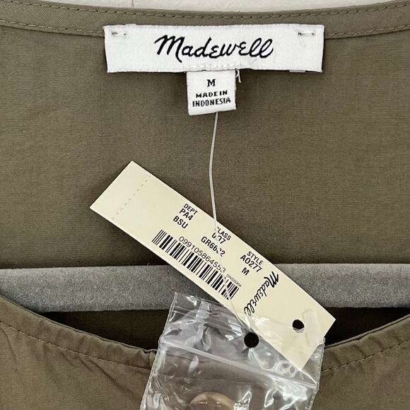Madewell Button-Front Short-Sleeve Tiered Mini Dress Cotton Poplin Green NWT M - Picture 8 of 9